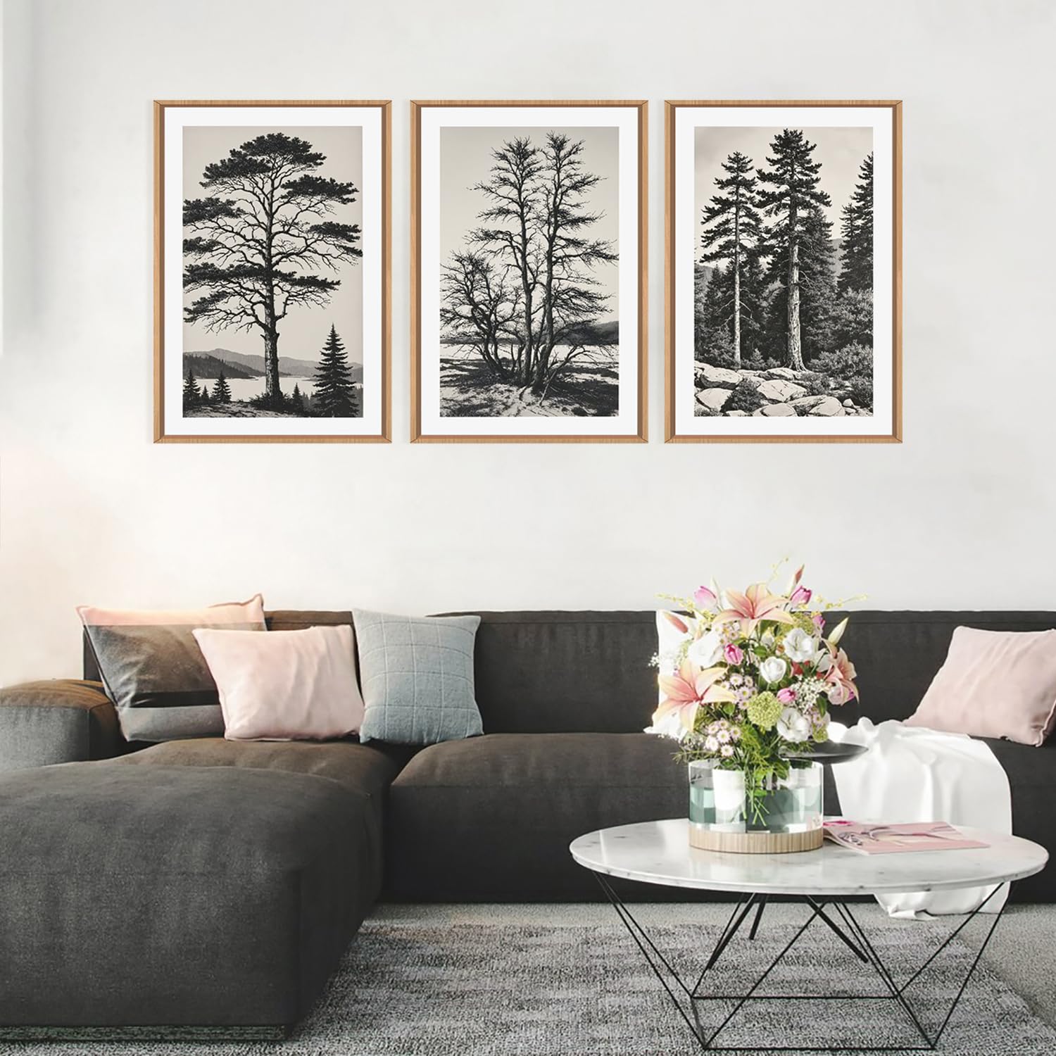 Amazon.com: LHIUEM Large Vintage Sketch Tree Framed Wall Art Set